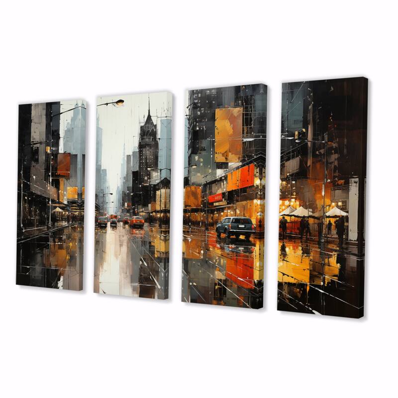 Designart "Cityscape Collage V" Abstract Collages Multipanel Wall Decor set