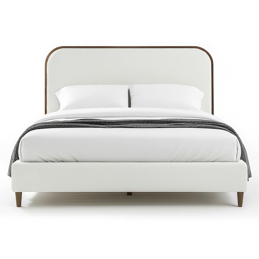 Brenda Fabric Upholstered Queen Bed with Wood Trim Accent