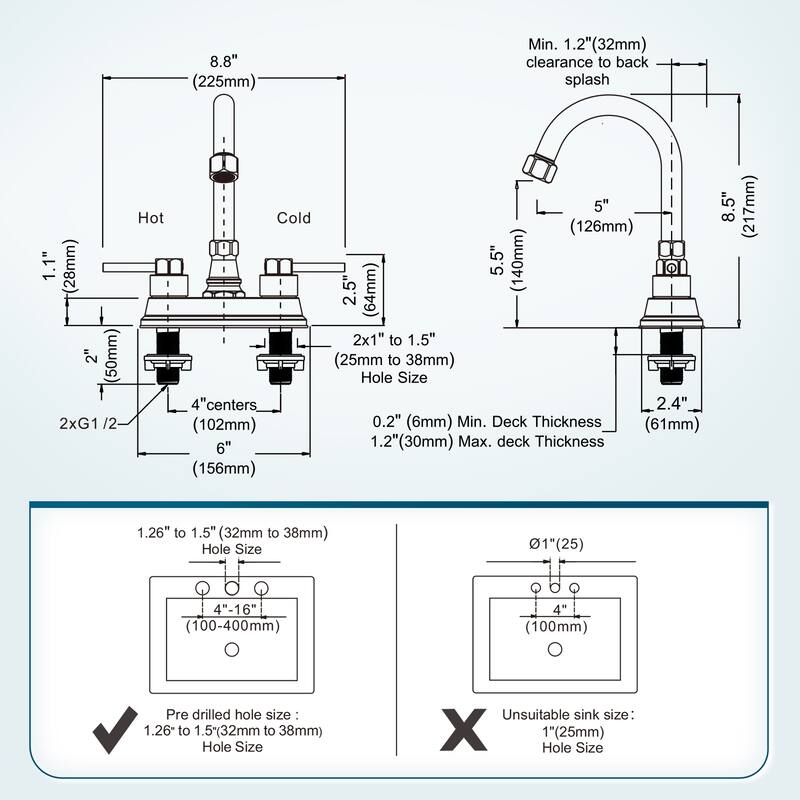WOWOW 4-inch Dual Handle Bathroom Sink Faucet in Modern