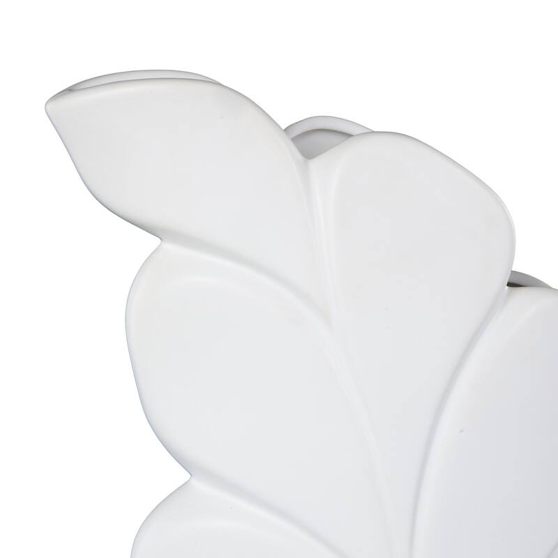 White Ceramic Slanted Leaf Decorative Vase