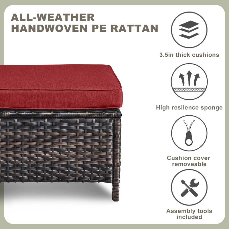 Pocassy Outdoor cushioned Wicker Footstool Ottomans