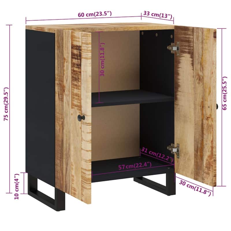 vidaXL Sideboard 23.6"x13"x29.5" Solid Wood Mango