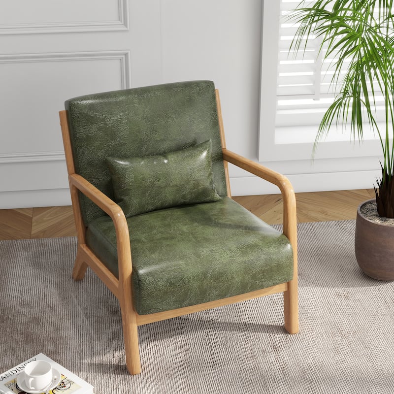 Mid Century Solid Wood Upholstered Accent Chair