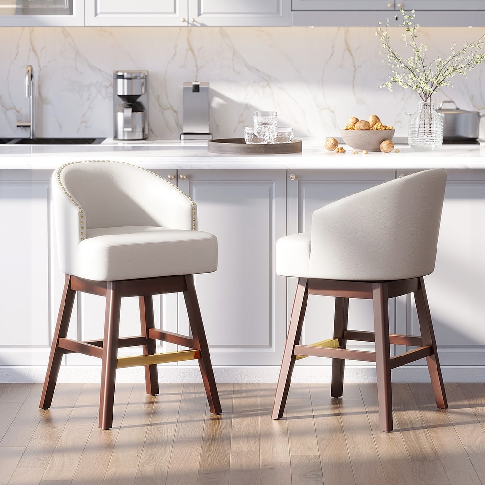 Counter Height Bar Stools Upholstered Solid Wood Swivel Barstool Set of 2/4