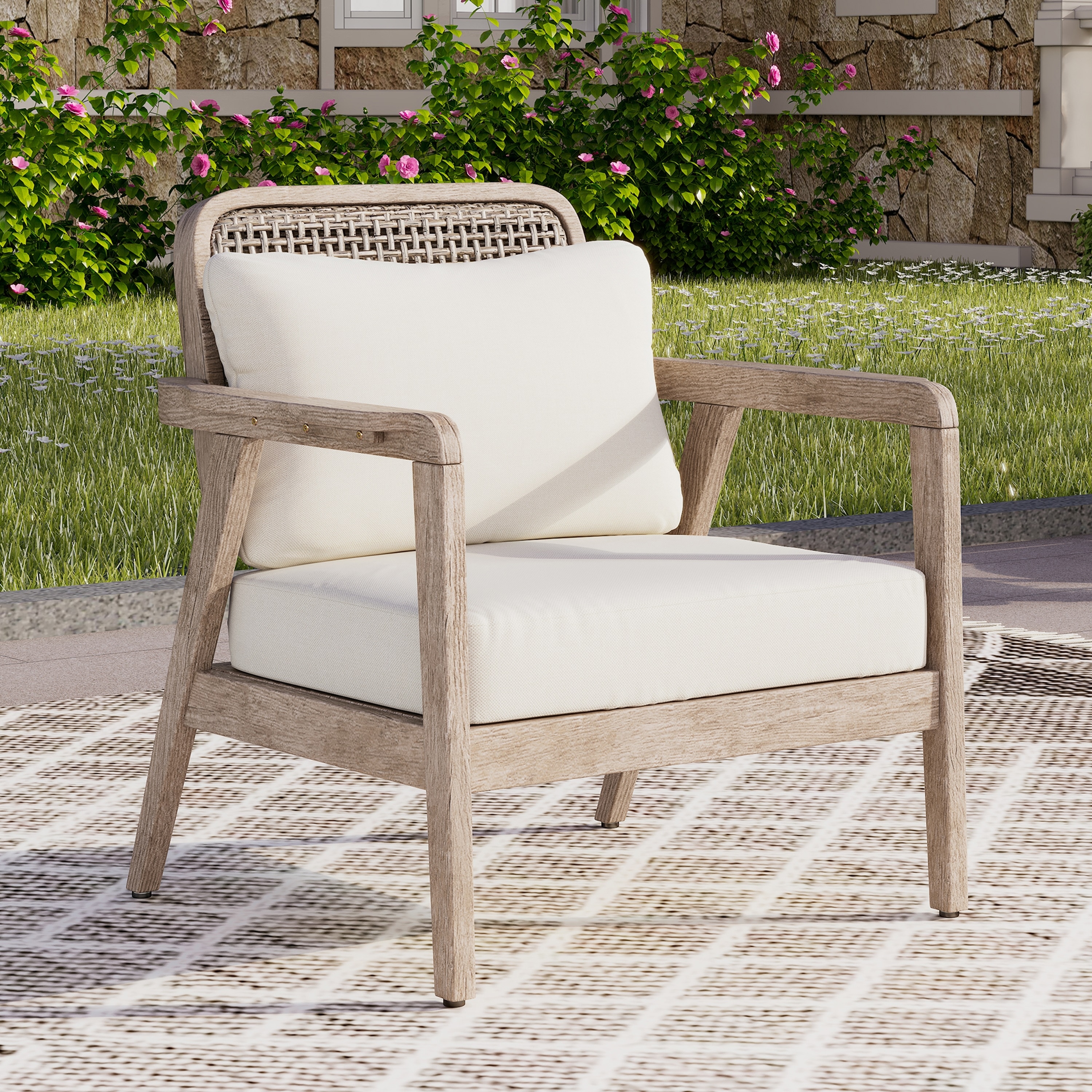 Outdoor Acacia Wood Club Chair with Water-Repellent Cushions