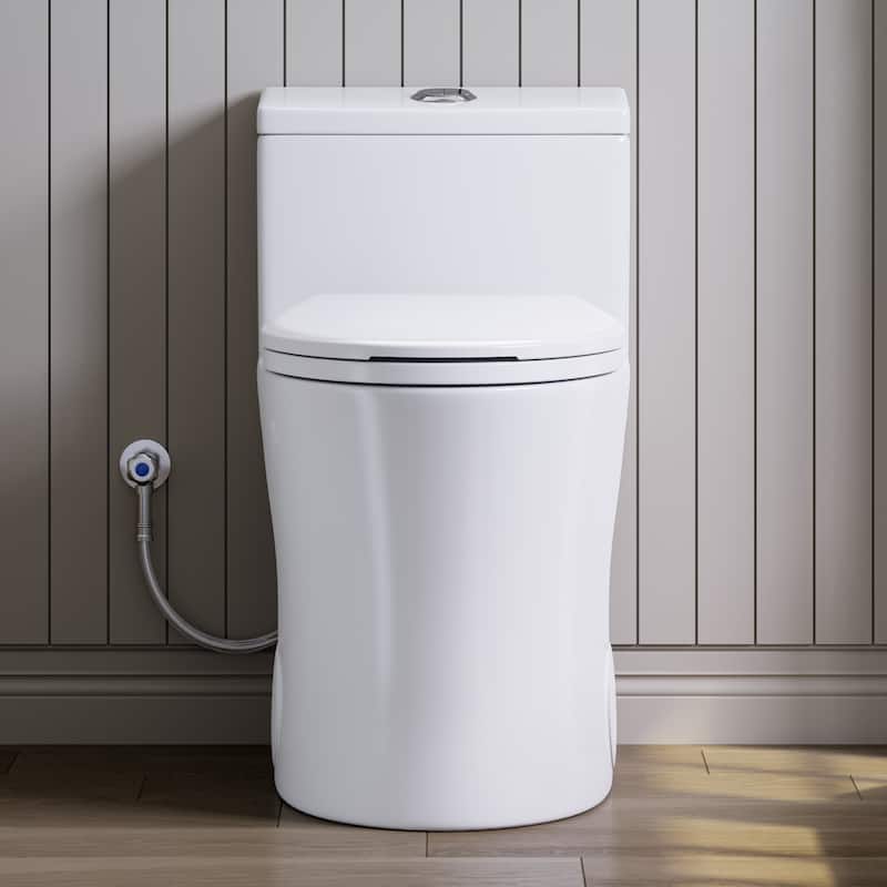 HOROW 1 Piece Dual Flush Elongated Toilet Matte White 0.8 1.28 GPF ADA Height Soft Close Seat - N/A