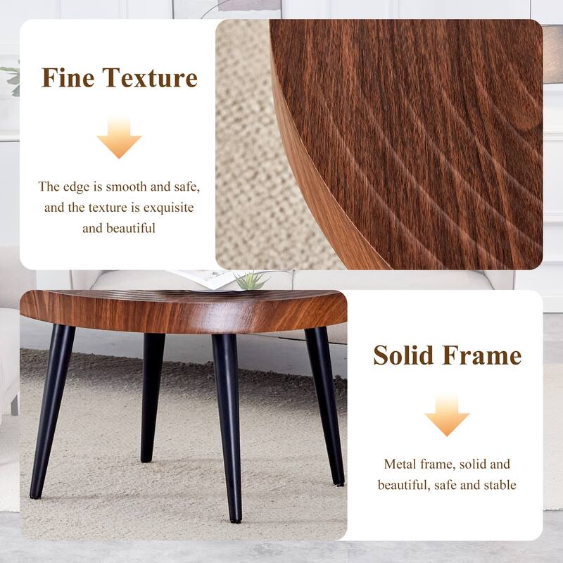 Roomfitters 23.6" Round Coffee Table with Natural Wood Grain Texture and Black Metal Legs