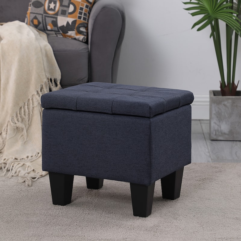 Tufted Fabric Storage Ottoman Bench, Ottoman Linen Bench - Set of 3