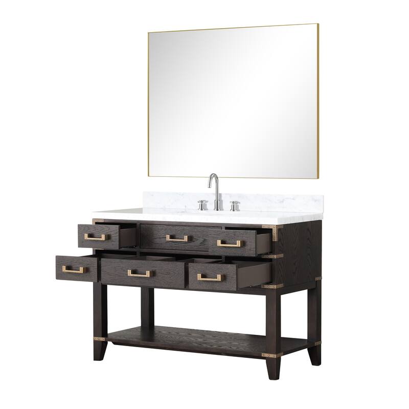Lexora Norwalk Bath Vanity, Carrara Marble Top, Faucet Set, and Mirror