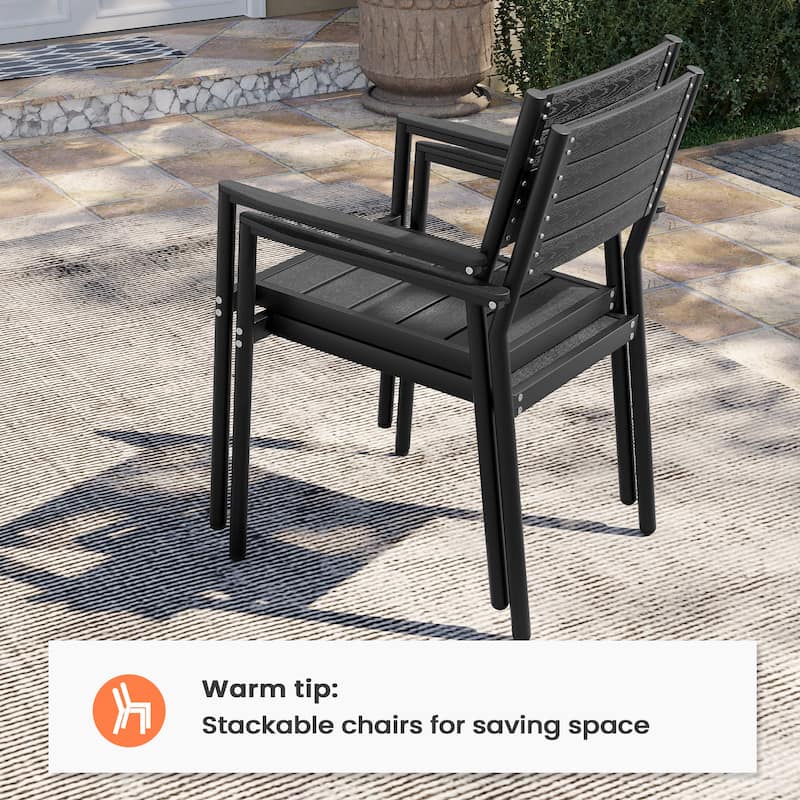 Pellebant 11PC Aluminum X Frame Outdoor Patio Dining Set Table with Stackable Armchairs