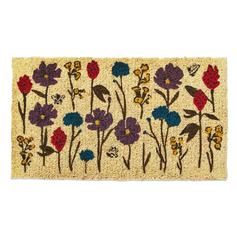 1'6" x 2'6" Bee Flowers Coir Mat Rectangle Indoor and Outdoor Coir Door Welcome Mat