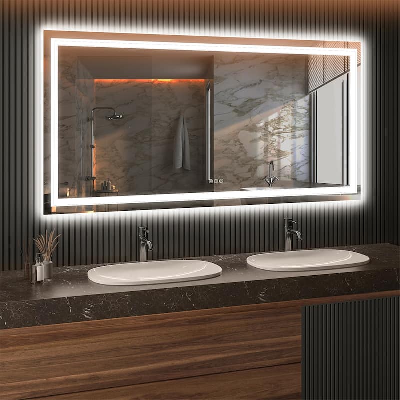 LED Bathroom Mirror with Lights 72x36, Lighted Vanity Mirror Wall Mounted with Front and Backlit - White - White