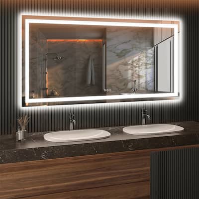 LED Bathroom Mirror with Lights 72x36, Lighted Vanity Mirror Wall Mounted with Front and Backlit - White