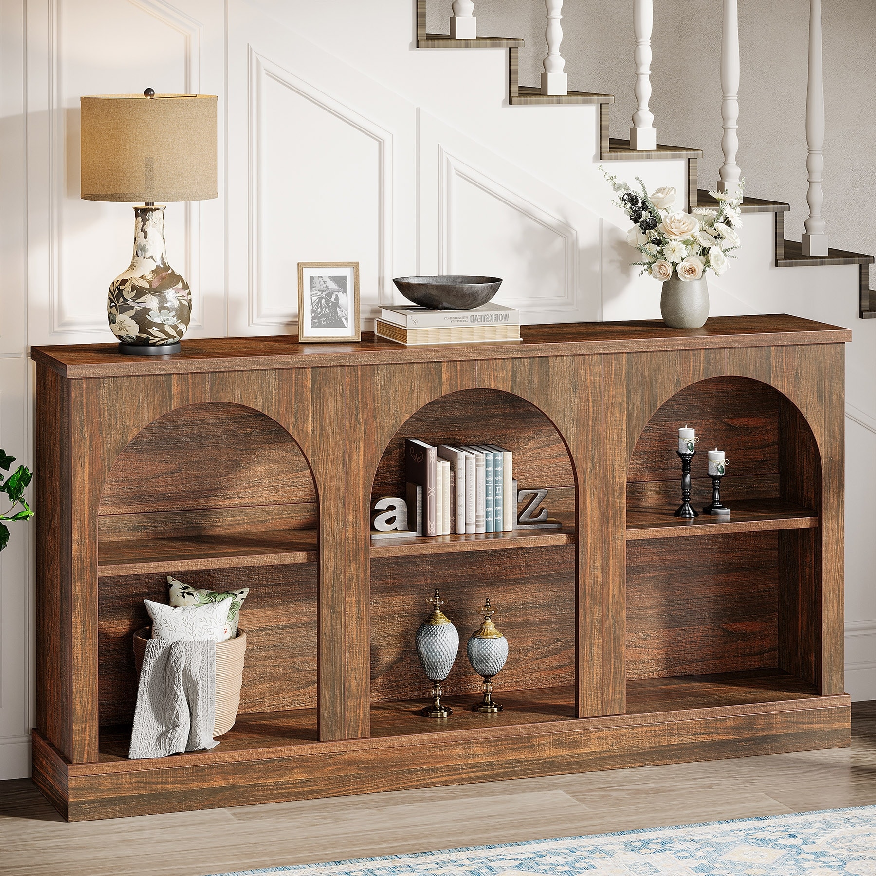 63-Inch Farmhouse Console Table with 3 Tier Storage for Entryway, Living Room - 62.99" L x 11.81" W×31.50" H