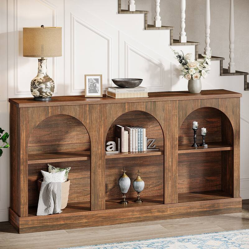 63-Inch Farmhouse Console Table with 3 Tier Storage