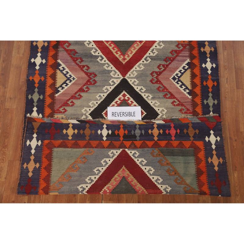 Kilim Qashqai Persian Vintage Hand-Woven Geometric Wool Carpet - 4'9" x 8'0"