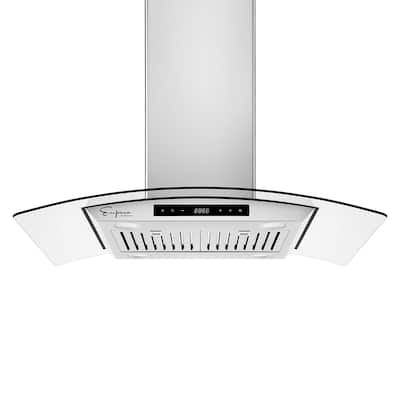 36" Ducted and Ductless Island Range Hood - Exhaust Kitchen Vent - Glass Cover - Dishwasher-Safe Stainless-Steel Filter