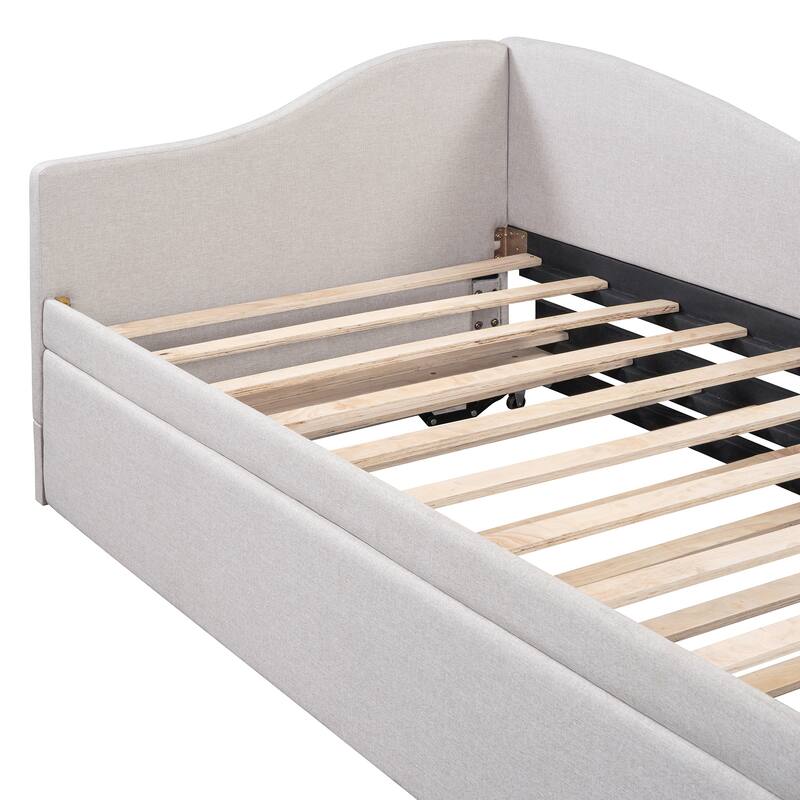 Twin Size L-Shaped Upholstered Daybed with Pop-Up Trundle, Beige
