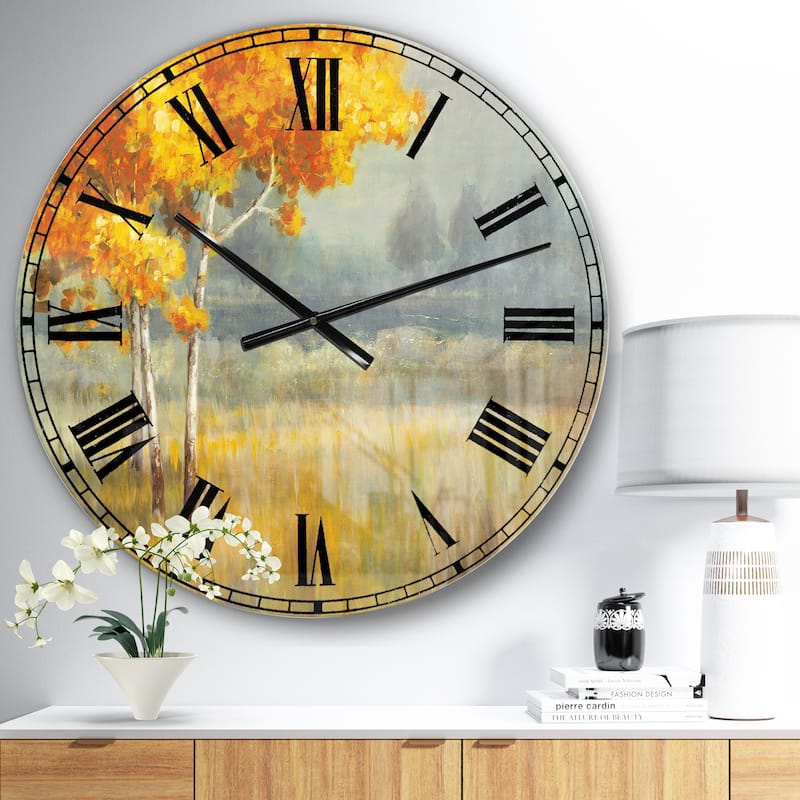 Designart 'Autumn Landscape' Farmhouse Oversized Wall CLock - 23 in. wide x 23 in. high