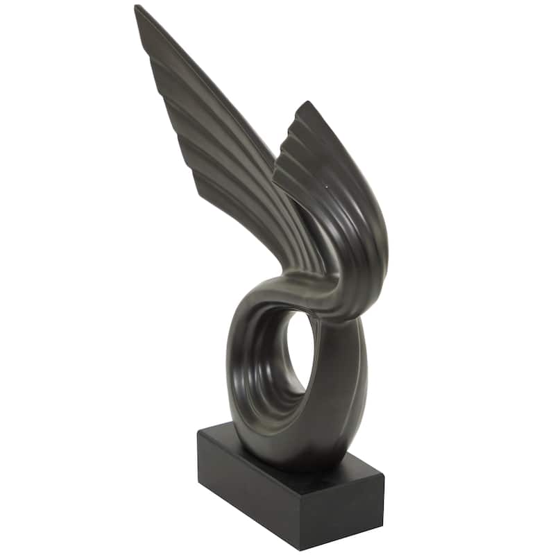Black Polystone Wing Abstract Decorative Sculpture with Black Base