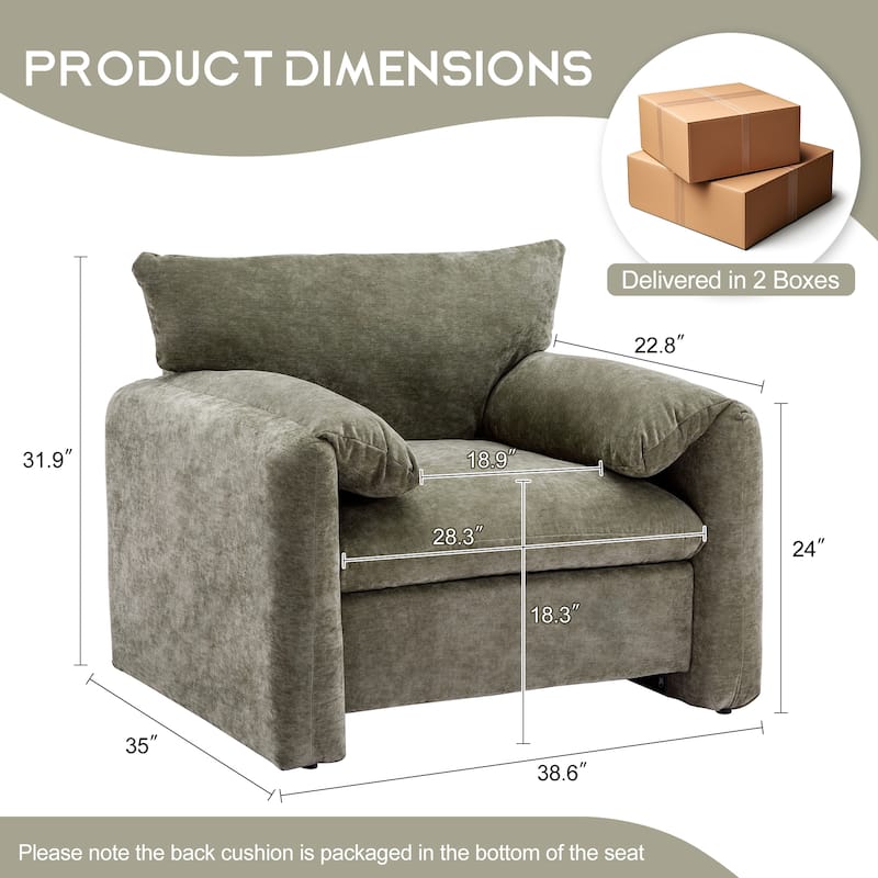 Modern Style Chenille Oversized Armchair Accent Chair Single Sofa Lounge Chair 38.6'' W for Living Room, Bedroom