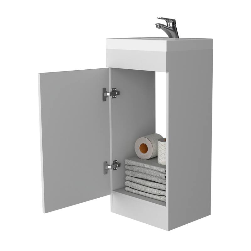 Compact White Bathroom Vanity with Sink - Small Space Storage Cabinet, Engineered Wood, Modern Freestanding Design