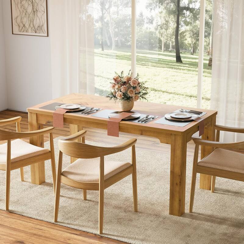 63-Inch Solid Wood Dining Table for 6, Rectangle Kitchen Dinner Table - 63" W x 31.5" D x 29.5" H