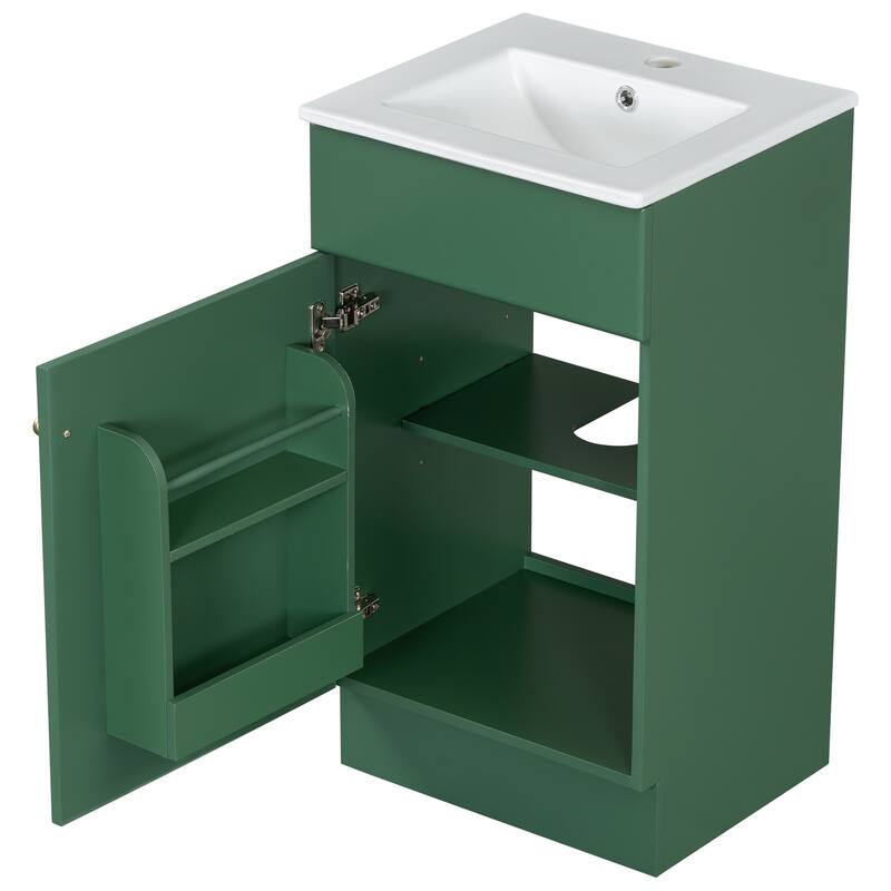 18" Bathroom Vanity w/Undermount Ceramic Sink, Free Standing Storage Vanity Cabinet with Soft Closing Door and Adjustable Shelf