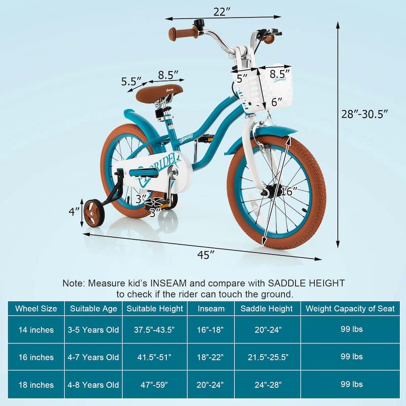 16'' Kids Bike Adjustable Bicycle w/ Training Wheel for 4-8 Years