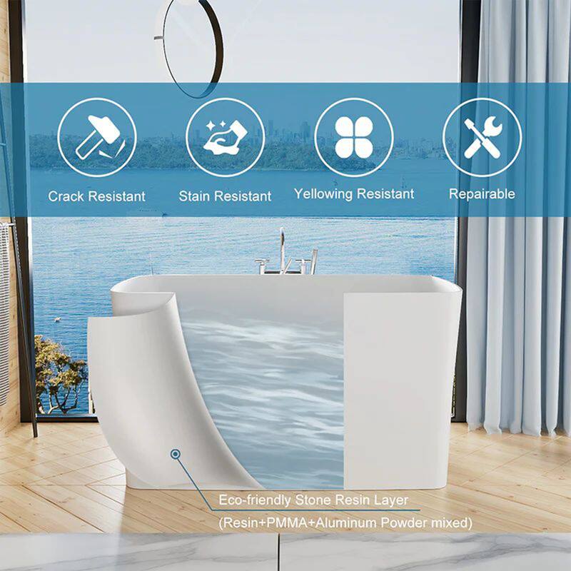 GIVINGTREE 47'' x28'' Solid Surface Stone Resin Freestanding Small Space Soaking Bathtub with Seat