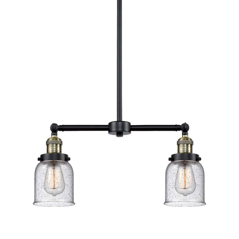 Innovations Lighting Small Bell 2 Light 21" Wide Linear Chandelier - Black / Antique Brass / Seedy