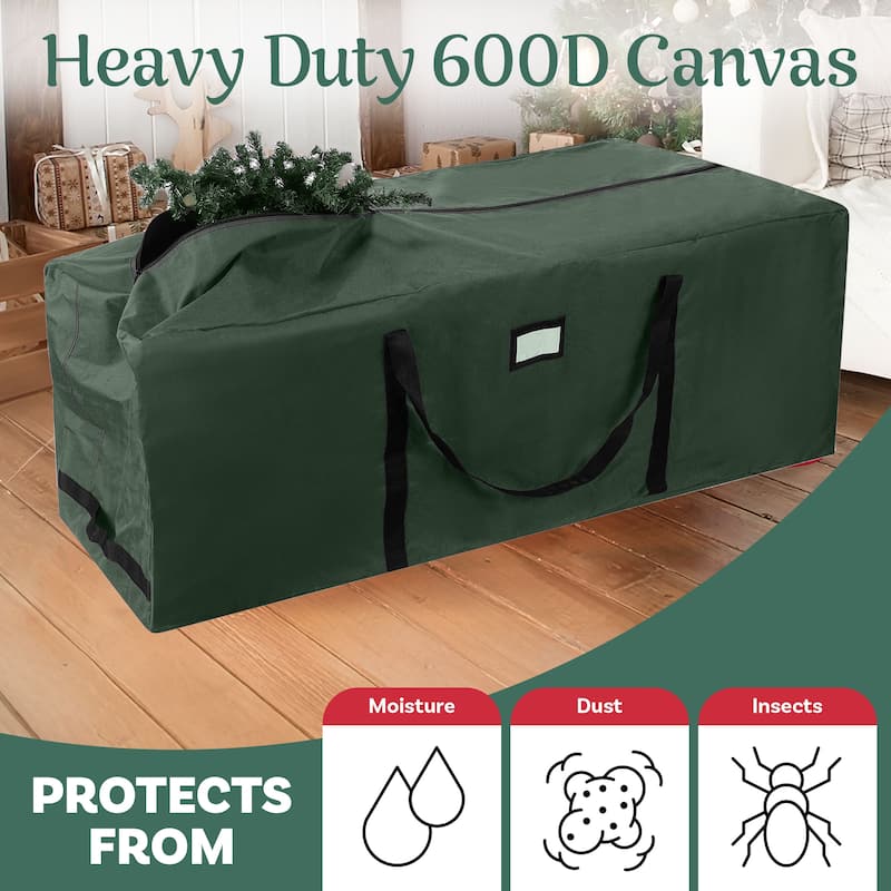 Rolling Christmas Tree Storage Bag- For 12 FT Artificial Trees-Green Canvas Duffel with Wheels by Hastings Home