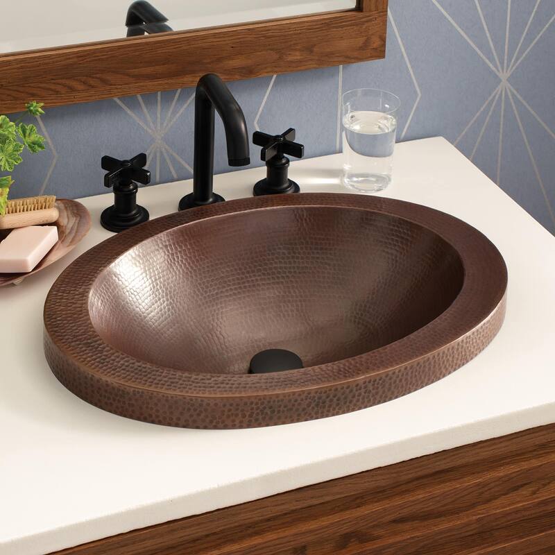 Hibiscus Hand Hammered Copper Drop-in Bathroom Sink