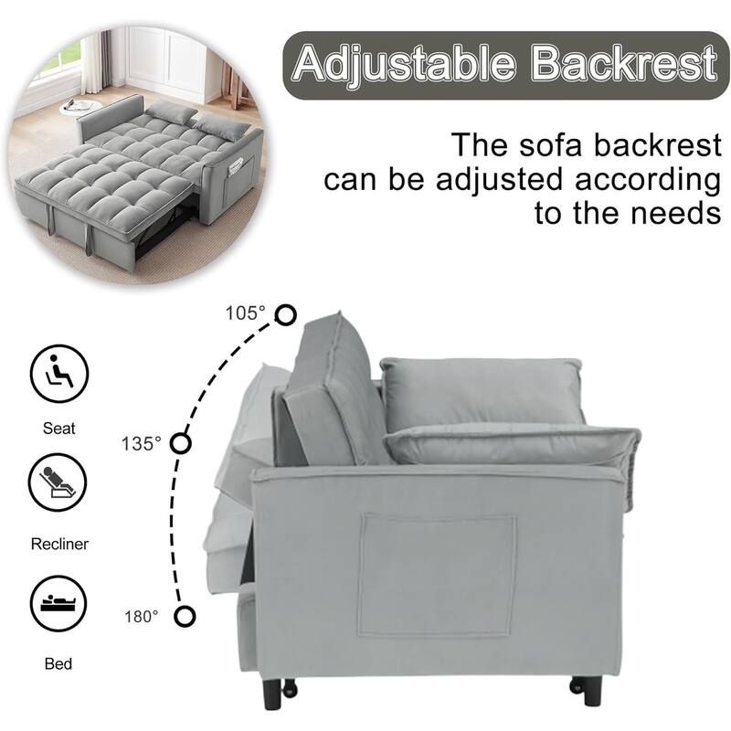 3 in 1 Convertible Sleeper Sofa Bed, Futon Couches for Living Room with Side Pocket, Adjustable Backrest