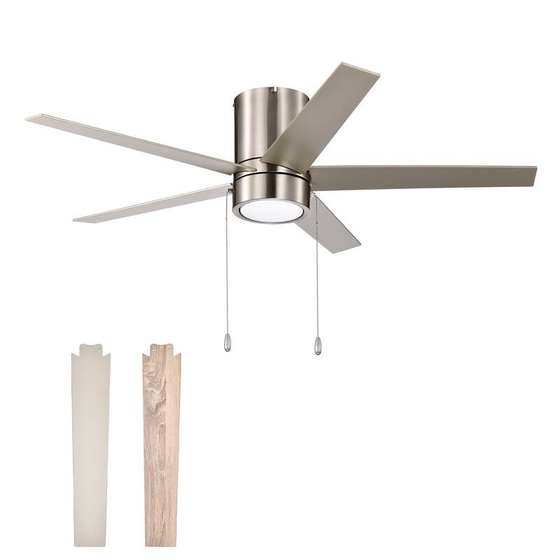 52 in. Indoor Flush Mount Ceiling Fan with 5 Blades & 18W 3CCT LED - 3 Finish Options, Pull Chain Control