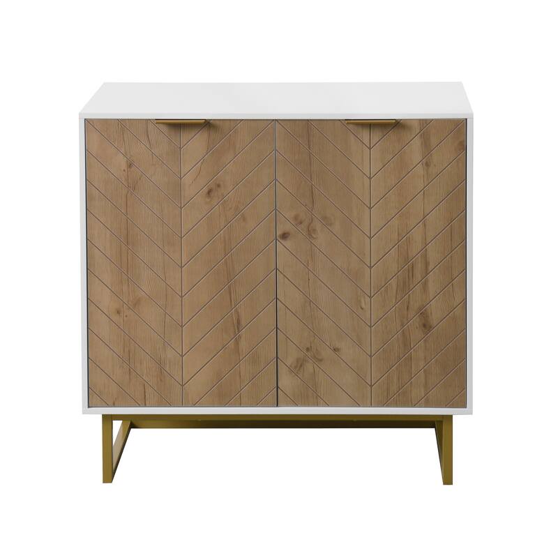White and Gold Storage Cabinet with 2 Doors, Buffet Sideboard Cabinet, Kitchen Buffet Cabinet with Storage Sideboard Buffet