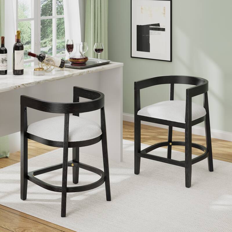 Timel Rubberwood Counter Stool (Set of 2) by Christopher Knight Home - Beige+Black - Counter Height