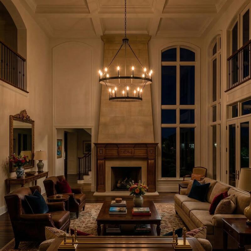 Acroma 20-light Modern Farmhouse 40In Round Wagon Wheel Chandelier with UL