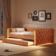 preview thumbnail 1 of 24, Full XL Size Faux Leather Daybed with Trundle and LED