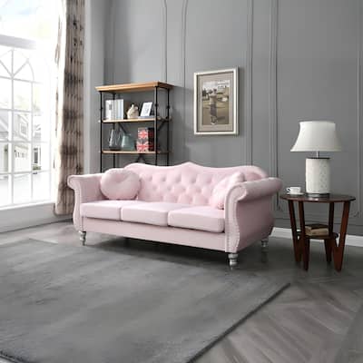Pink Velvet Sofa, 82x35x34 inches