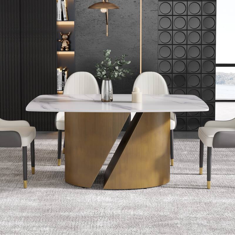 71" & 63" Modern Kitchen Table Marble Sintered Stone Table Top with Metal Gold Finish Legs