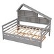 preview thumbnail 4 of 11, Roof Design Storage Platform Bed Full Size Daybed with Trundle Bed and Open Storage Shelves, Pine Wood Frame Sofa Bed, Gray