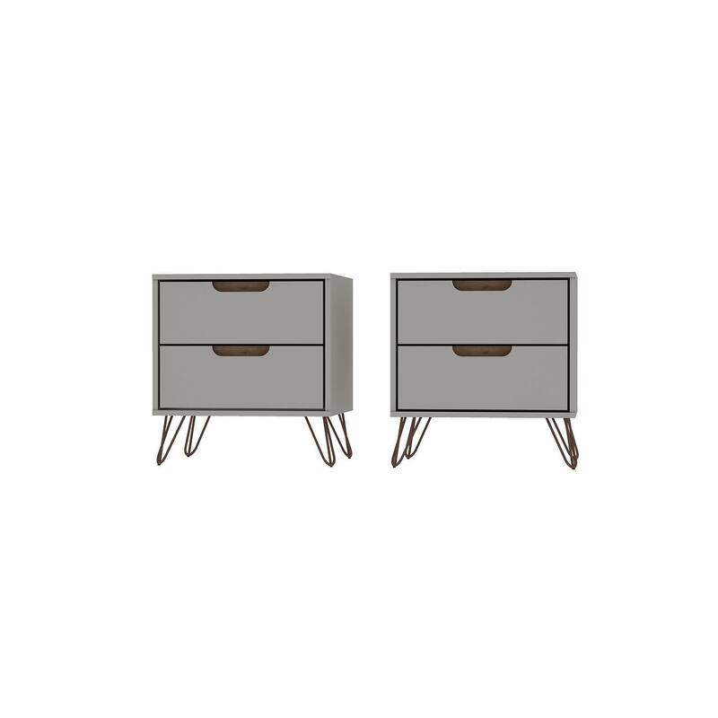 Manhattan Comfort Rockefeller 2-Drawer Nightstand (Set of 2) - Off White and Nature