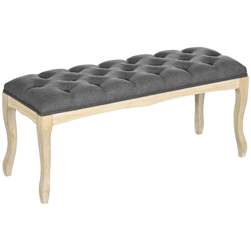 HOMCOM 43" Upholstered Entryway Bench, Linen Fabric Ottoman Stool