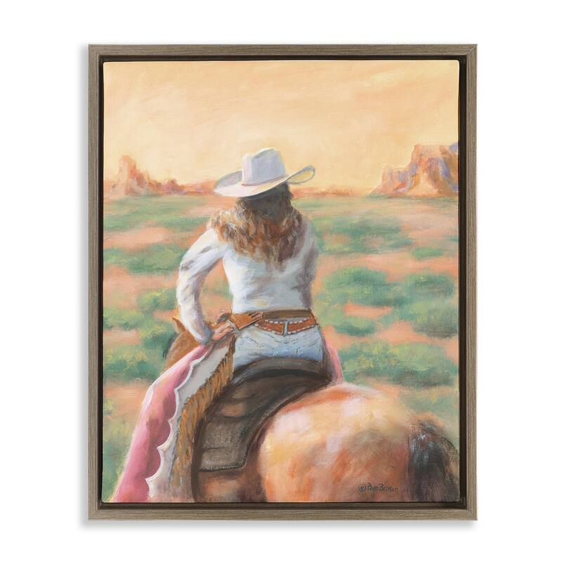 Stupell Cowgirl Atop Country Horse Framed Floater Canvas Wall Art Design By Pam Britton - 25 x 31 - Brown