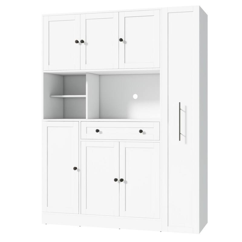 Large Kitchen Pantry Storage Cabinet Cupboard, Buffet with Hutch and Pull-Out Side Cabinet for Enhanced Kitchen Organization