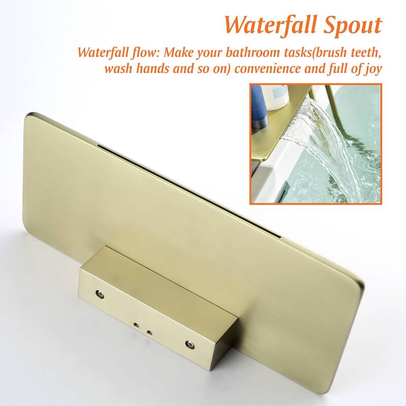 Wall Mount Tub Faucet With Handheld Shower, Waterfall Bathtub Faucet Modern Tub Filler Faucet With Pressure Balance Valve