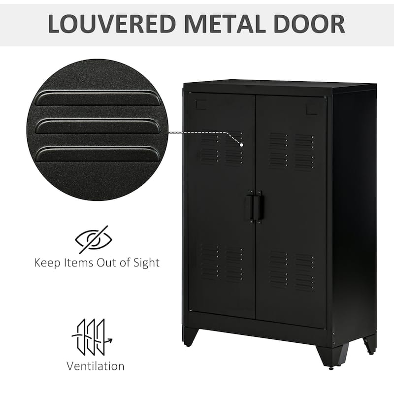 HOMCOM Industrial Style Steel Storage Cabinet, Metal Storage Organizer with 2-Tier Adjustable Shelves for Living Room or Home