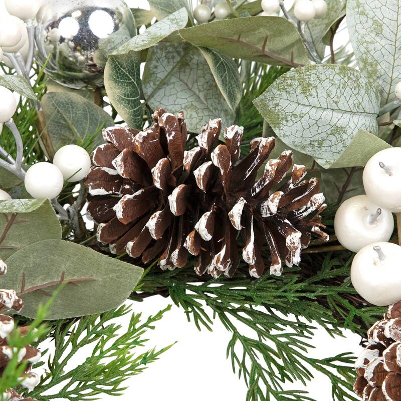Mixed Pine with Pinecones and Ornaments Artificial Christmas Wreath - 28" - Unlit