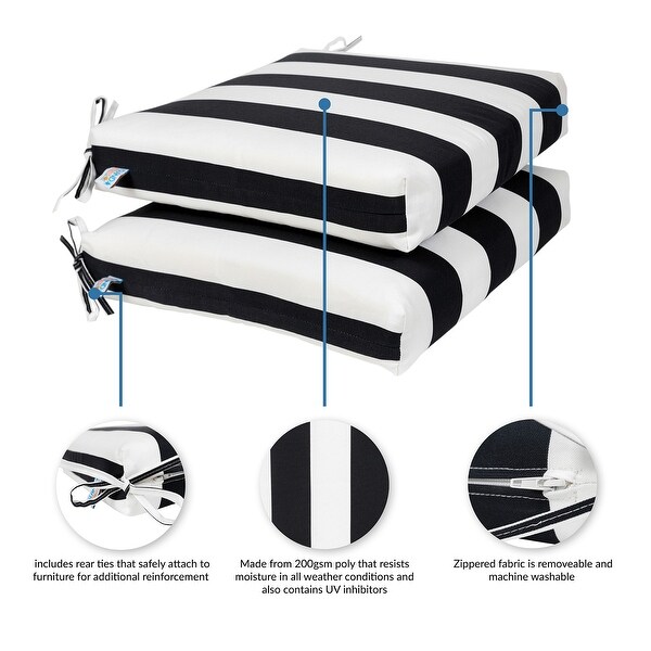 アウトドア寝具 Pasand Cotton Stripe Seat Cushion Cabana Stripe Black & Ivory Deep Seating Outdoor Cushion Set